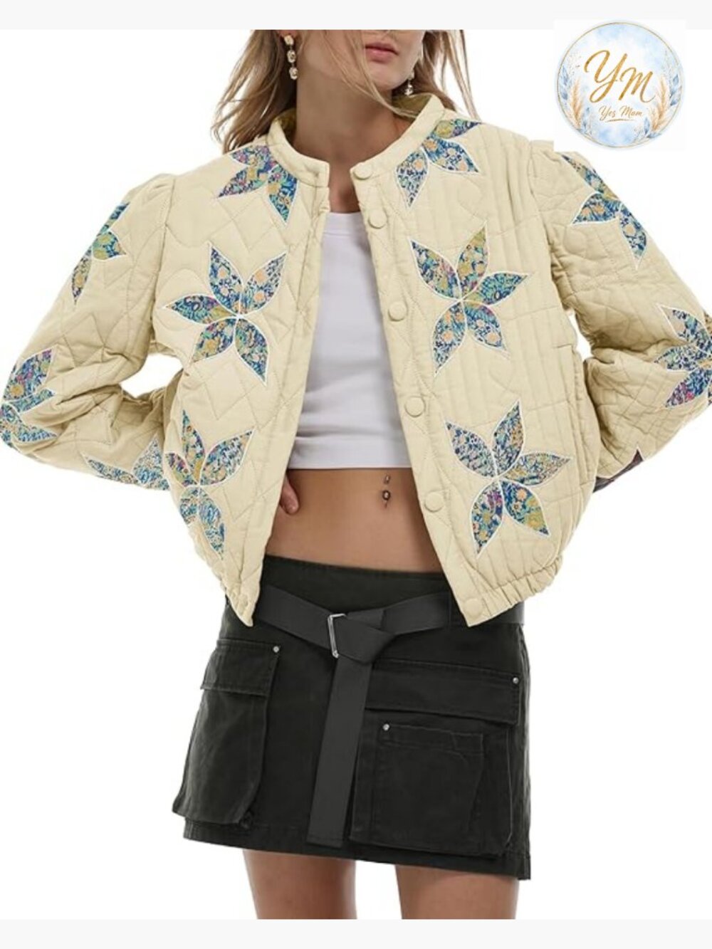 Women's Lightweight Cropped Quilted Puffer Jacket Button Down with Pockets